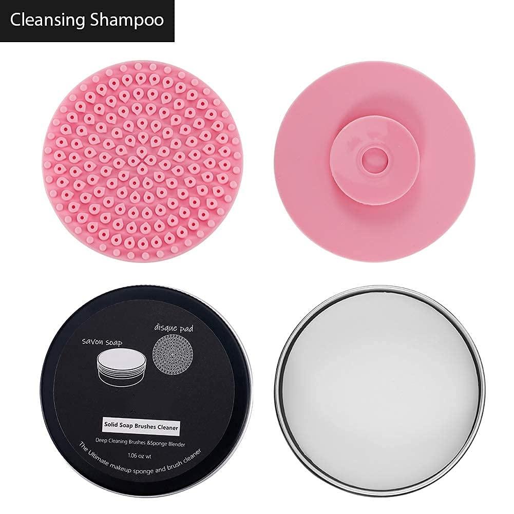 Makeup Brush Cleaner Kit - Solid Shampoo Soap + Silicone Cleaning Mat Pad for Brushes & Makeup Sponges