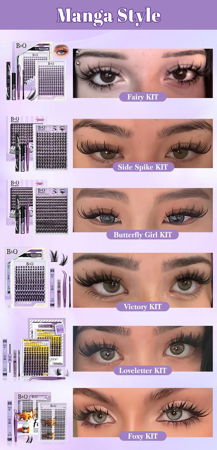 B&Q Medusa Kit l Combined Natural&Manga Flora&Fairy Style,Upgrated Silk Protein Material,Invisible Band Eyelash Clusters,C Curl for DIY lash Extension,Waterproof,Long Lasting Fake Lash Cosmetic Makeup Anime Lash Outdoorfun Vacation Lash Valentine Gif