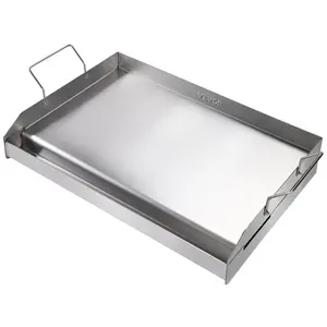 VEVOR Stove Top Griddle,  , 23.5"x16" Pre-Seasoned Stainless Steel Griddle, Rectangular Double Burner Griddle Pan, Non-Stick Family Pan Cookware with Handles and Oil Groove, for BBQ, Gas Grills, Silver