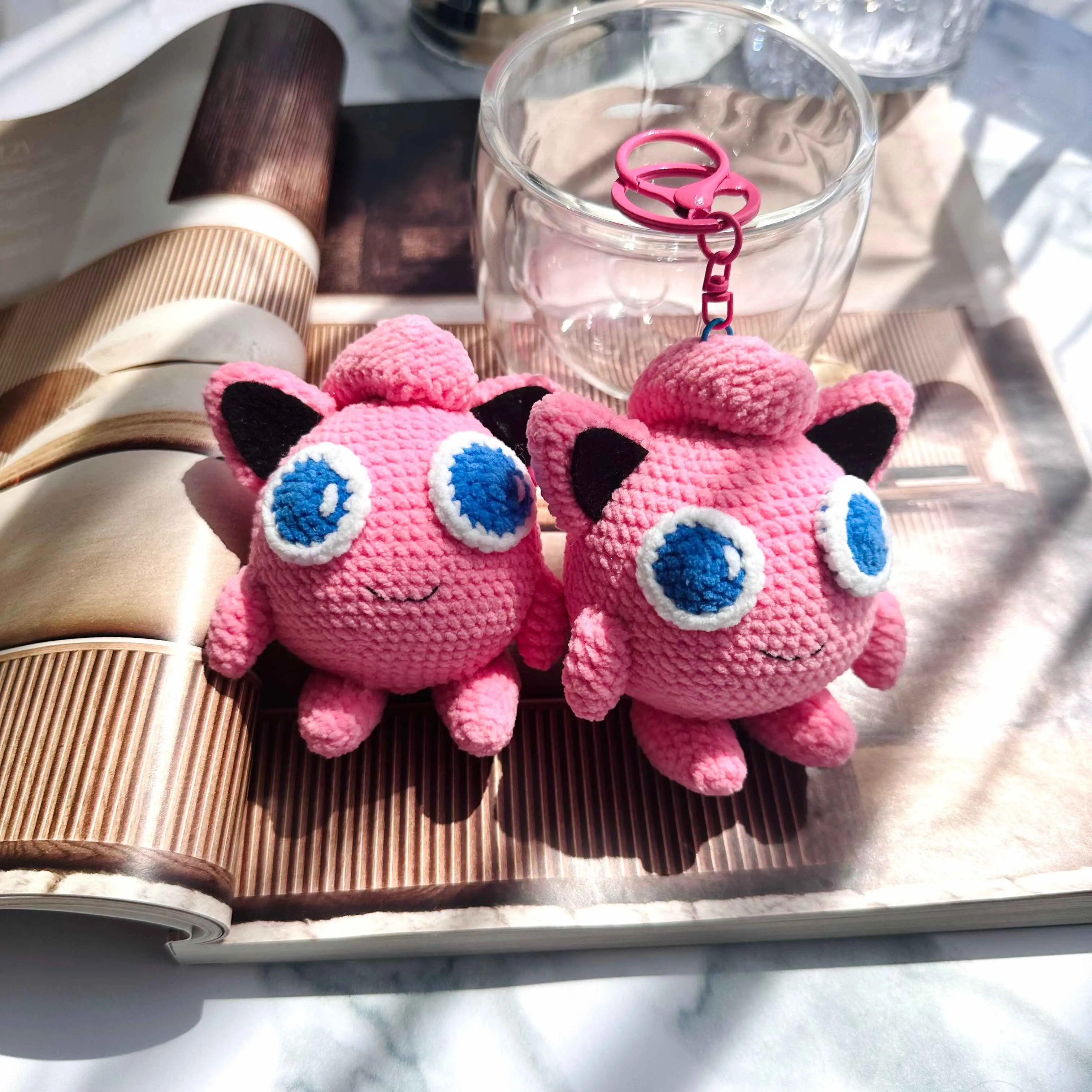 New Handmade Crocheted Jigglypuff Plush Keychain - Collectible Entertainment Accessory