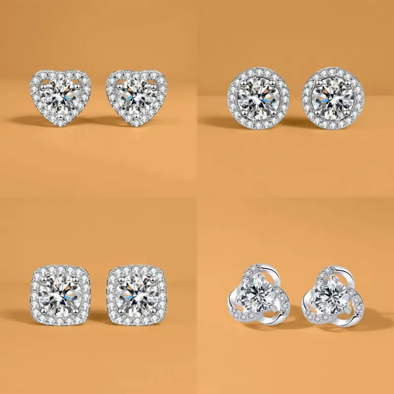Soco Sparkly 4 Pairs Moissanite Inspired CZ Earrings Set for Women, DDMS0010 Brilliant Cut Cubic Zirconia, 925 Sterling Silver, Hypoallergenic