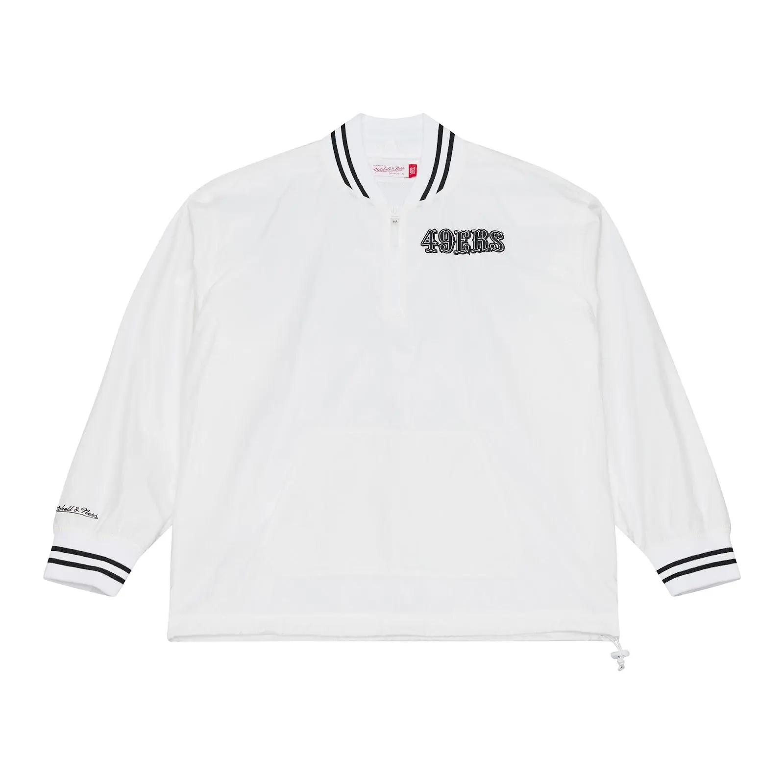 Mitchell & Ness Men's San Francisco 49ers Team Logo White Monochrome Graphic Print Quarter-Zip Pullover Jacket, Casual Wear with Zipper