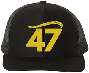 47 Gold Embroidery Trump Hair Trucker Hat Republicans Supporters Mesh Snapback Baseball Adult Cap