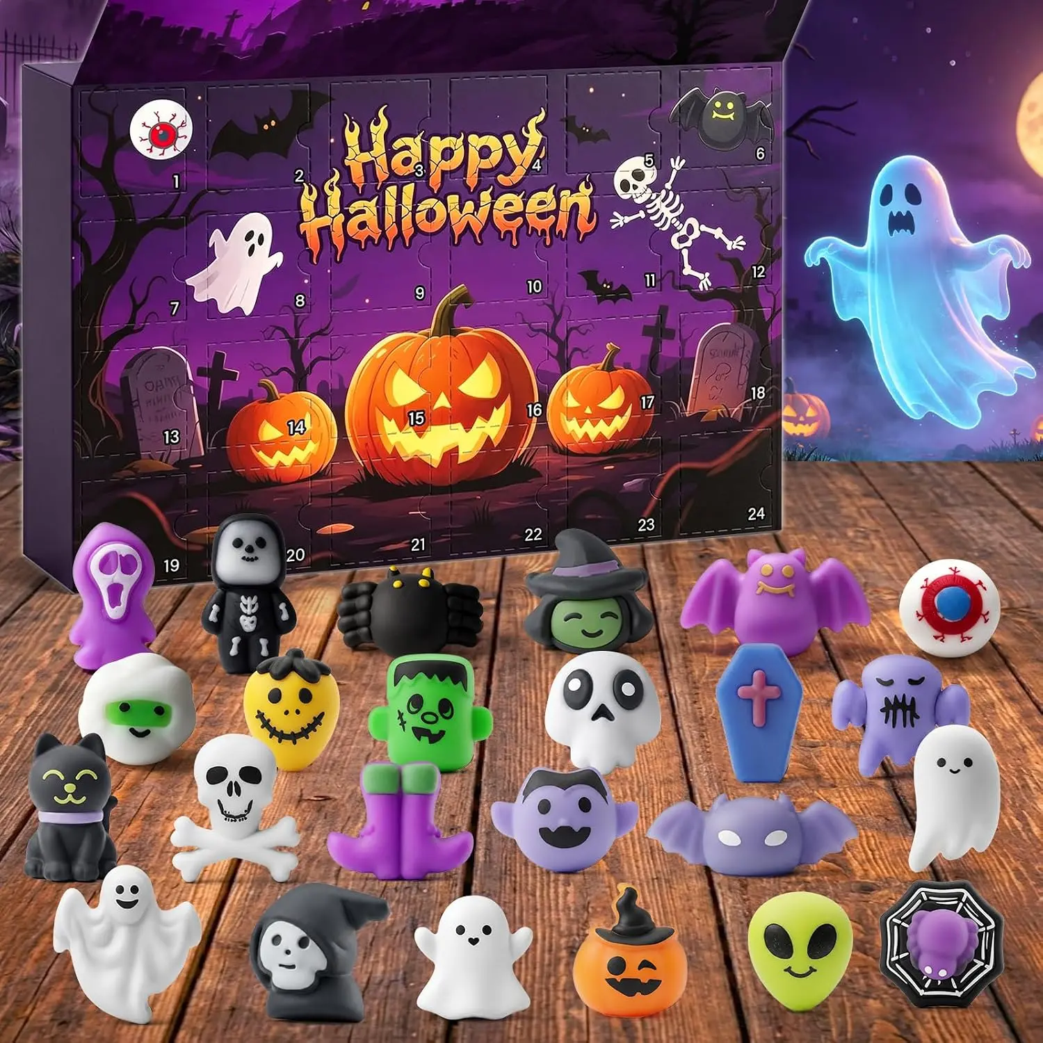 Halloween Advent Calendar 2026, 24 Days Mochi Squishy Toys Countdown Calendar for Kids Girls Boys Teens Halloween Gifts Fidget Sensory Squishies Toys, Non Candy Halloween Treats, Trick or Treat Prizes, Classroom Party Favors
