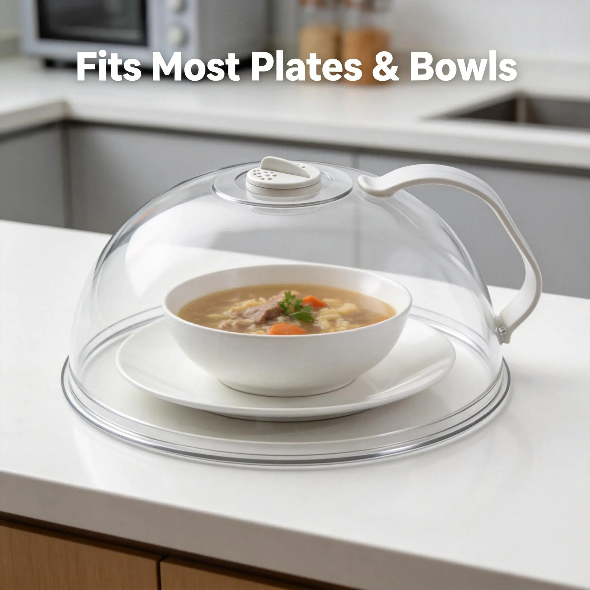 Reusable Microwave Splash-Proof Lid with Steam Vent, BPA-Free, Heat-Resistant, Built-In Funnel, 360-Degree Protection, Cookware Accessories, Fits Most Plates & Bowls, Kitchen Helper