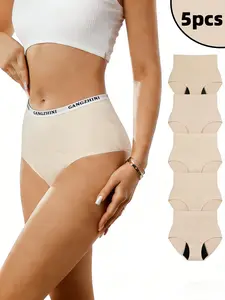 5 PCS High Waist Leakproof Menstrual Panties for Women, 3-Layer Absorbent Period Underwear, Soft Breathable Cotton Crotch Briefs for Heavy Flow & Night Use