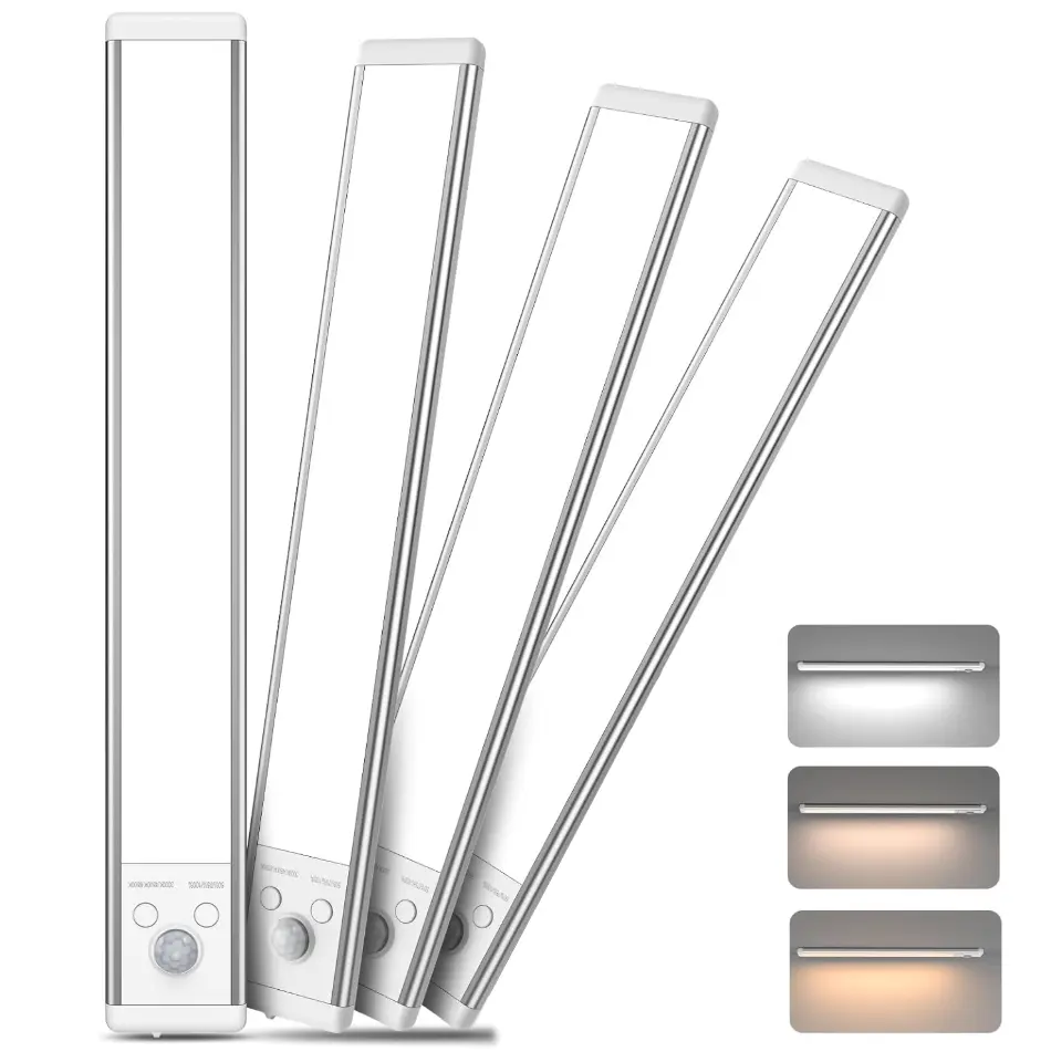 9.6inch Under Cabinet Lights, LED Motion Sensor Closet Light, Wireless USB-C Rechargeable Under Counter Lights 3 Color Temperatures & Adjustable Brightness, Magnetic Mount for Kitchen, Dimmable Nightlight Dimmable With Deta