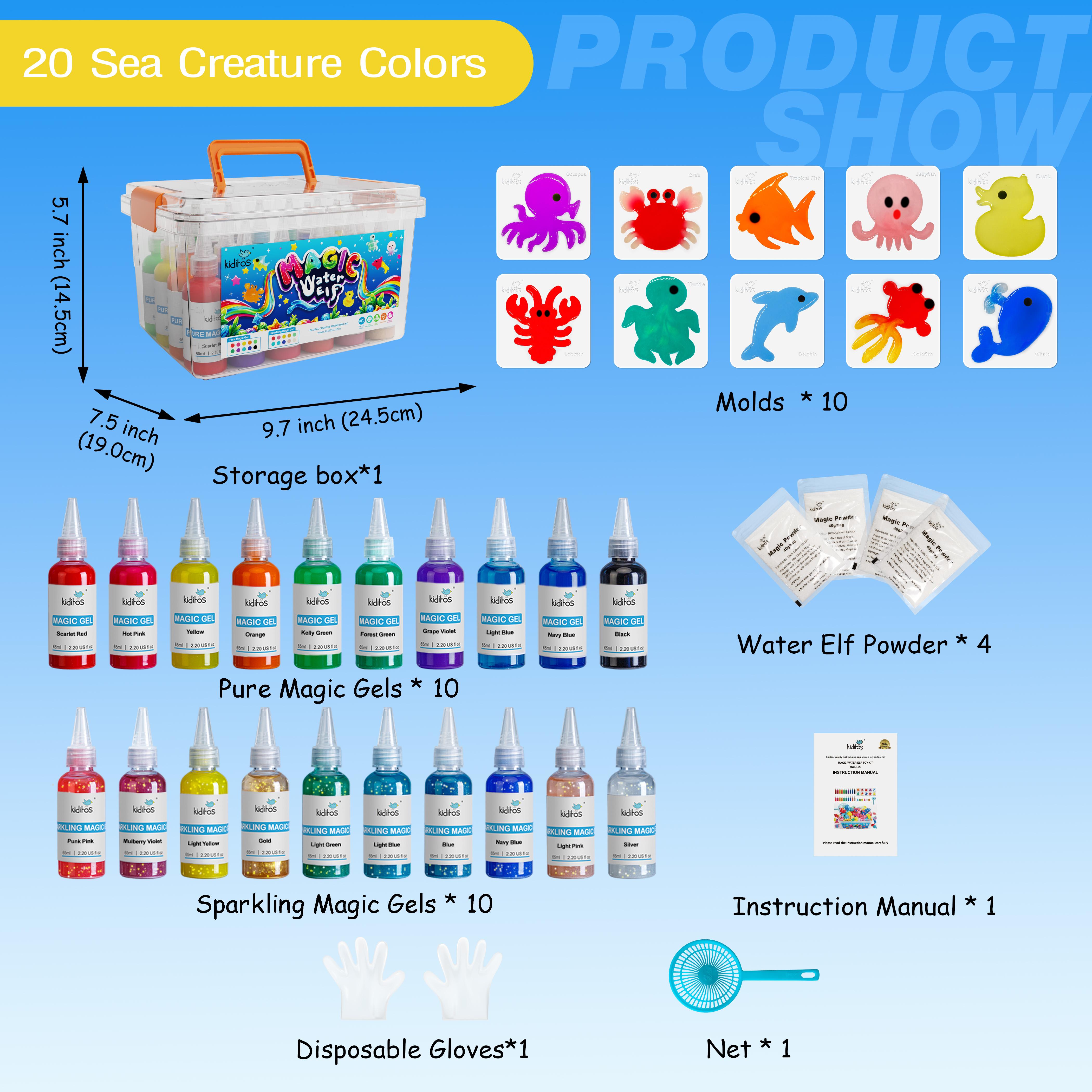 Kiditos  Magic Water Elf Toy Kit with Magic Gels, Molds - Imaginative Play, Christmas Gifts, Birthday Gifts, Party Favors, and Family-Friendly DIY STEM Projects