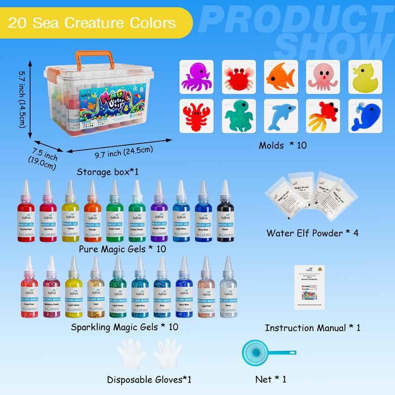 Kiditos  Magic Water Elf Toy Kit with Magic Gels, Molds - Imaginative Play, Christmas Gifts, Birthday Gifts, Party Favors, and Family-Friendly DIY STEM Projects