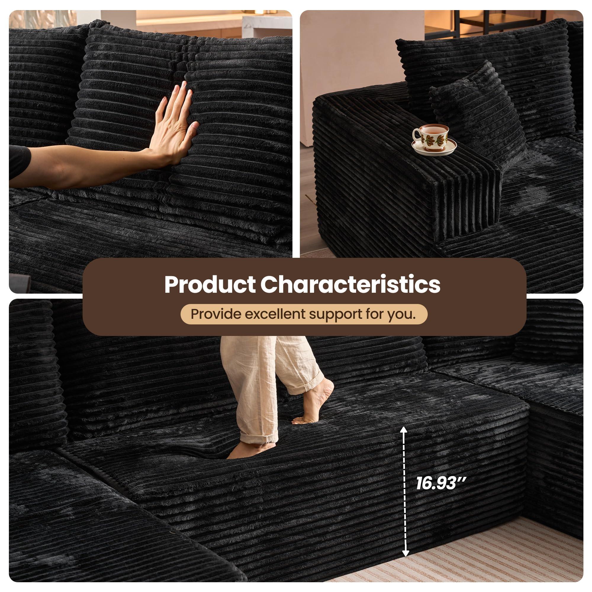 【3 Packages Shipping】133‘’ U-Shaped Corduroy Modular Sofa Cloud Style Oversized 5-Seater with Chaise Pillows Included No Assembly Required Convertible Space-Saving for Living Room Bedroom Office Indoor Furniture Sets Christmas - Boneless Sectional Couch