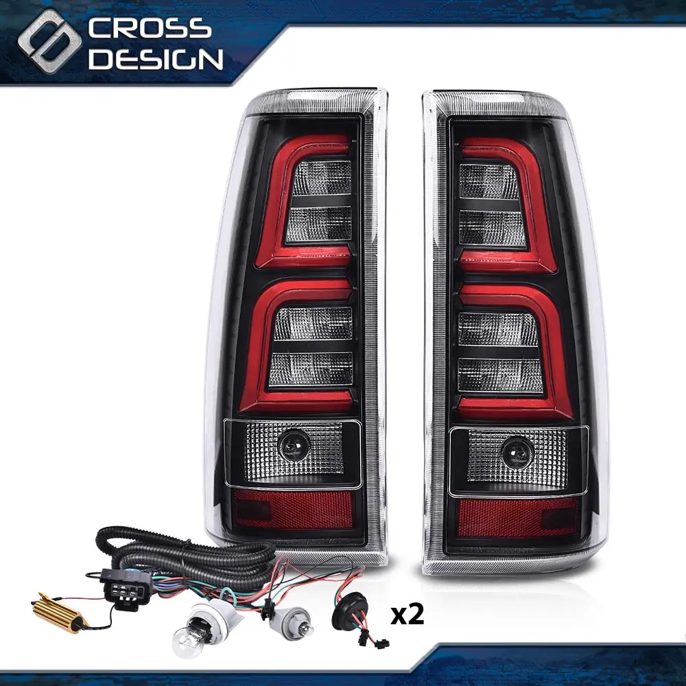 CROSSDESIGN Water Resistant LED Tail Lights with Harness, LED Backlights, Vehicle & Truck Accessories, Fit for 99-06 Chevy Silverado & 2001-2006 GMC Sierra (Left & Right, Red Black)