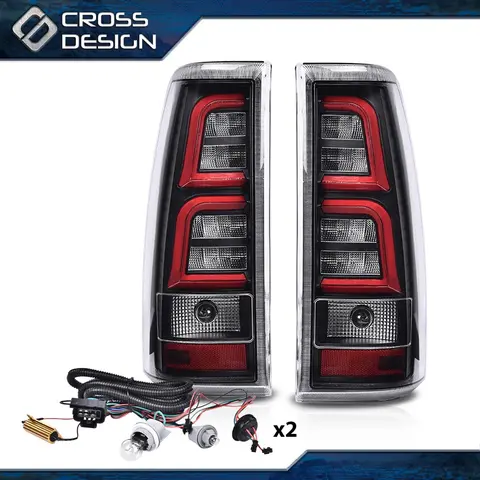 CROSSDESIGN Rain-Proof LED Tail Lights Pair (Left & Right, Red Black) with Harness, LED Backlights, Direct Bolt-On Impact-Ready Shell, Car Lights, Auto Accessories, Visibility Aid, Fit for 99-06 Chevy Silverado & 01-06 GMC Sierra