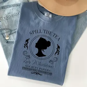 Spill The Tea Shirt Lady Whistledown Society Tee, Bridgerton Inspired Vintage Silhouette Tshirt, Regency Era Gossip Quote, Aesthetic Shirt