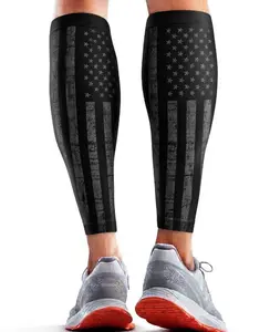 Performance Leg Calf Compression Sleeve Black USA Flag