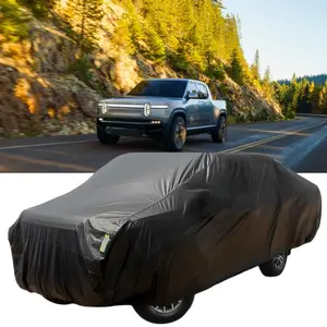 For Rivian R1T Full Pickup Truck Car Cover, Waterproof All Weather Outdoor Cover, Sun UV Rain Dust Snow Wind Scratch Protection, Black Exterior Cover