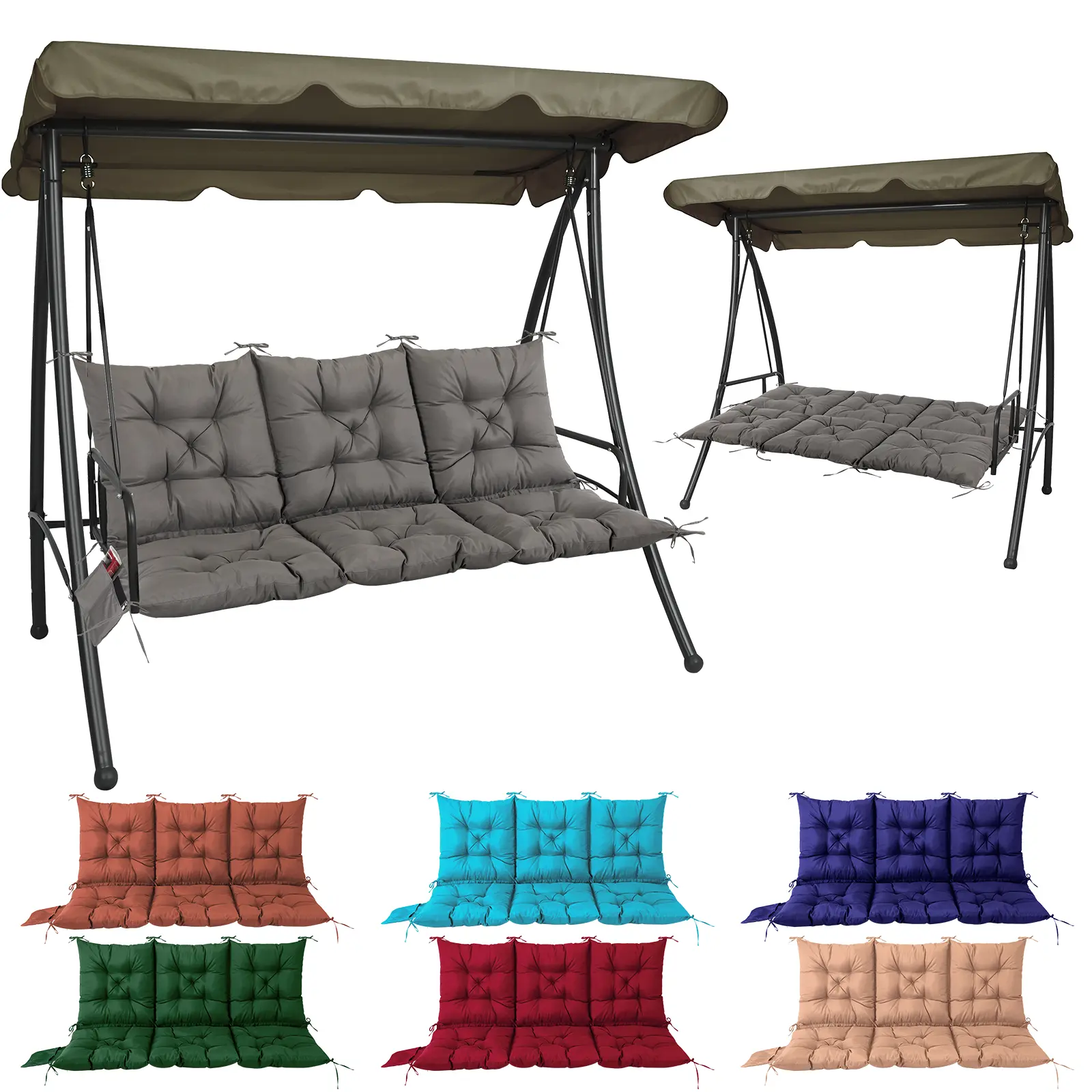 【Back To School】3-Seat Porch Swing Cushion - 60x40 Inches, 4" Thick Fall-Ready Padding with Adjustable Ties & Storage Bag. Waterproof & Cool-Weather Resistant Bench Cushion for Cozy Autumn Relaxation in Patio, Garden or Backyard (Dark Grey)