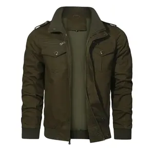 Men'S Casual Jackets Windbreaker Outwear Cargo Bomber Jackets Full Zipper Mid Length Fall Spring Coats Darkgreen S