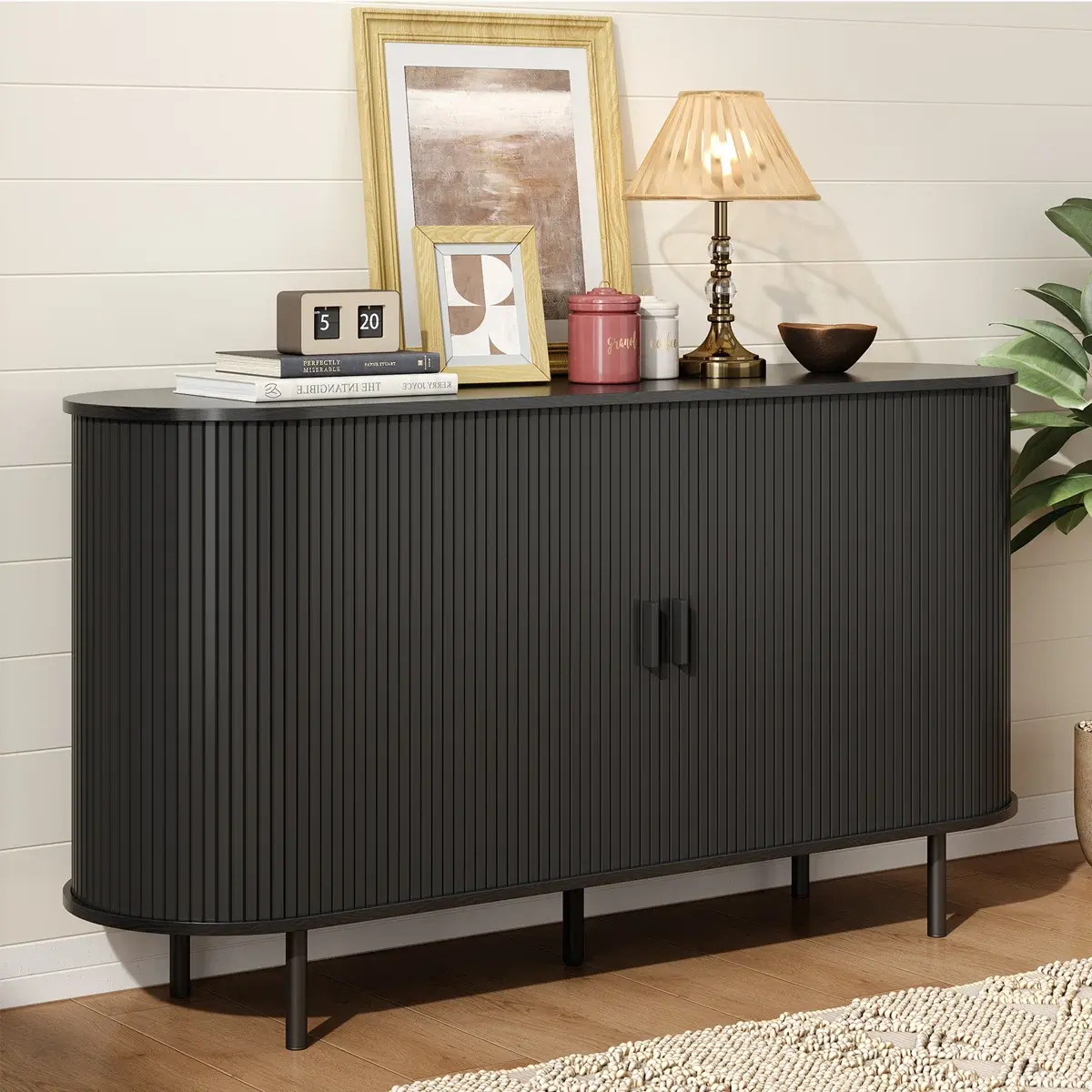 【BackToSchool】ONBRILL 40/55'' Fluted Sideboard Storage Cabinet With Doors And Shelves - Credenza Storage Cabinet For Office, Bedroom Storage Cabinet, Hallway Storage Cabinet, Console Storage Cabinet,dorm essentials,home decor