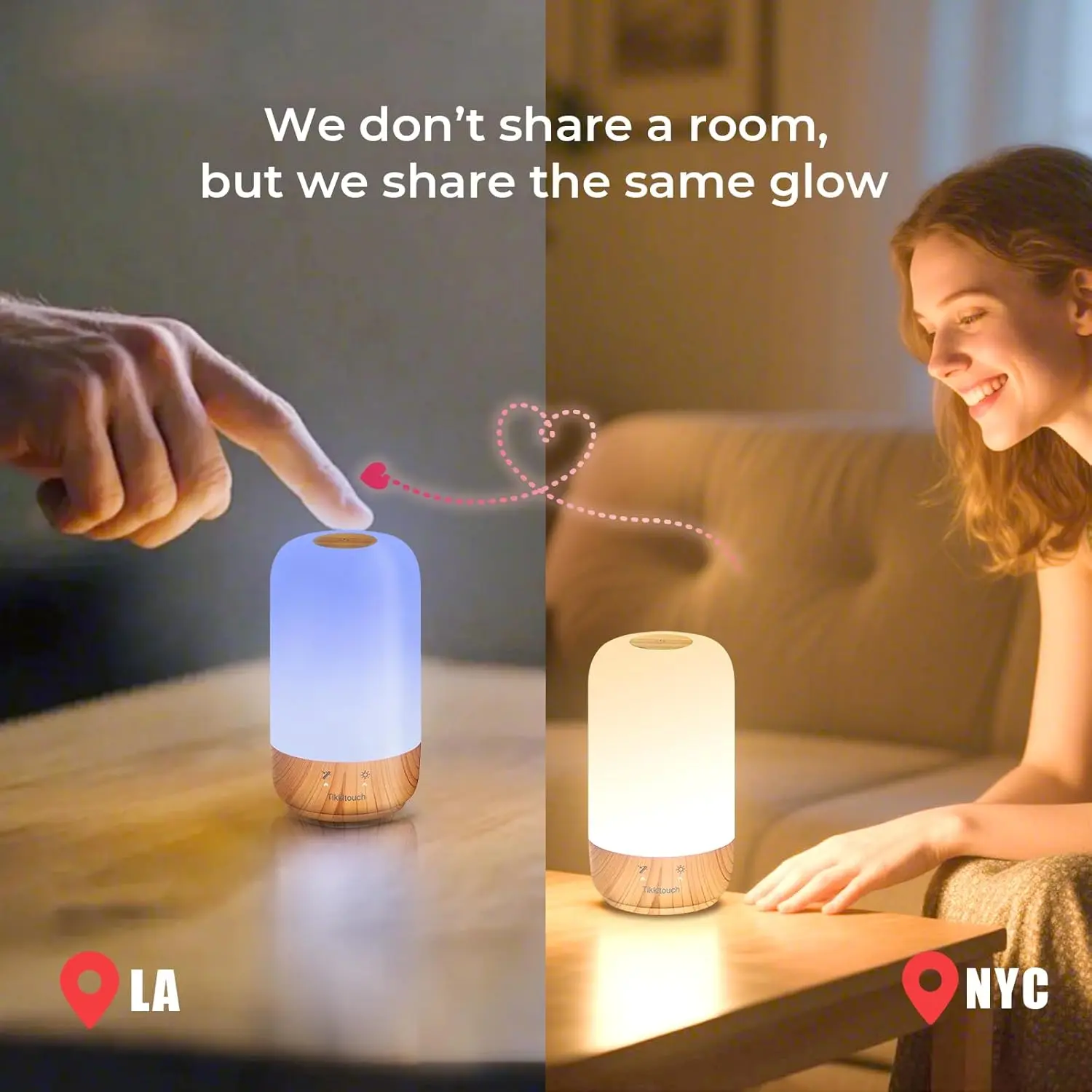Tikkitouch Long-Distance Touch Lamps (Set of 2) - Dimmable LED Night Lamps with WiFi & Bluetooth Setup, Romantic Bedroom Accessories, Mother’s Day Gift for Mom, Dimmable Night Light, Led Night Light