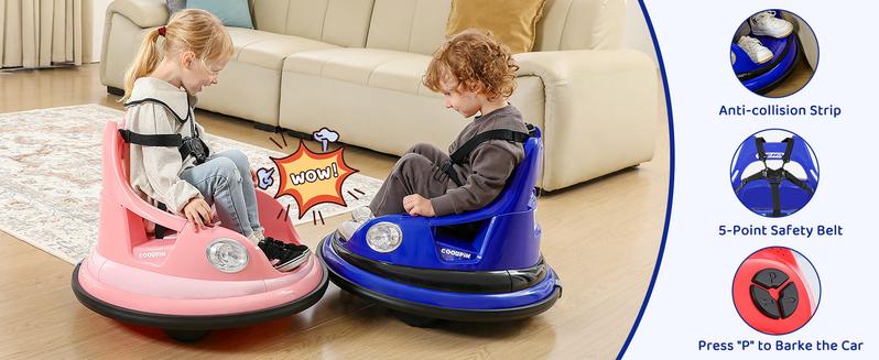 Dripex 12V Bumper Car for Toddlers, Kids Electric Ride-On Toys W/Remote, 2 Speeds, 360° Spin, LED Lights, Music & DIY Stickers, Gift for 3-6 Boys Girls