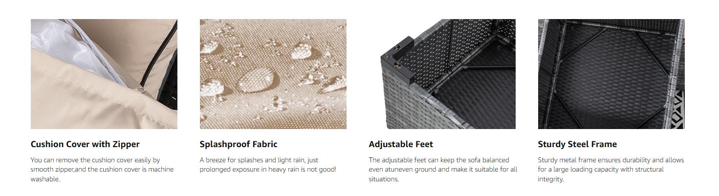 Walsunny Patio Furniture Set 7 Pieces Outdoor Rattan Chair Wicker Sofa Garden Conversation Bistro Sets for Yard, Pool or Backyard, Silver Gray