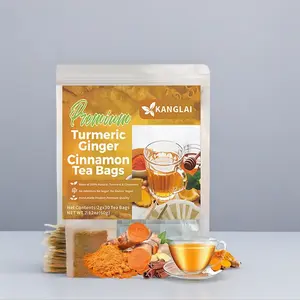 Premium Turmeric Ginger Cinnamon Tea Bags 100% Natural Eco-Friendly Digestive Tea Sugar-Free Caffeine-Free Gluten-Free Vegan Healthy Beverage