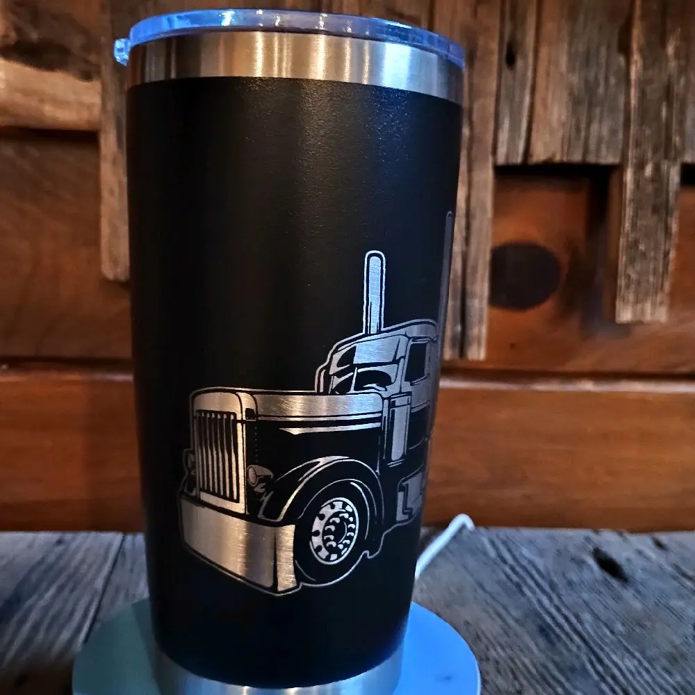 20-30oz Peterbilt Custom Day Cab tumbler with lid. Truck on one side, your choice on opposite side.  Bottle Drinkware Water Bottles Cup Mug Bottled Portable Washable Reusable