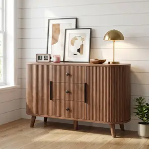 Wovenbyrd 47.2" Buffet Cabinet with Storage, Mid Century Modern Fluted Cabinet with Tambour Doors & Drawers, Wood Sideboard Cabinet for Dining Room, Living Room, Entryway, Walnut