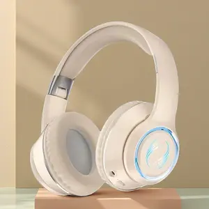 Wireless Headphones Bluetooth Headphone with RGB Lights Bluetooth Gaming Headset Low Latency Long Battery Life Comfortable Perfect for Gaming, Music, School & as a Gift for Girls and Boys, Khaki