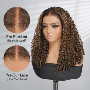 [New In]Wiggins Hair Honey Blonde Highlight Color Burmese Curly Wig with Spiral End Pre Cut 4*7 Lace  Ready To Go Pre Plucked Human Hair Glueless Wigs