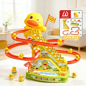 Yellow Ducklings Climbing Stairs Track Toy with Light & Music – Fun Electric Slide Educational Toy, Perfect Holiday Birthday Christmas Gift for Toddlers dinosaur duck【A】
