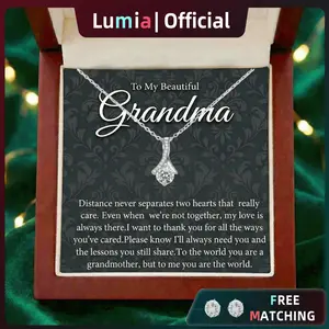 To My Grandma Necklace, Grandma Gift,Grandma Gifts,Solid Wood Gift Box with LED Light & Card | For Expressing Love ,Surprise Gift,Mermaid Tail Necklace, Precious Gift