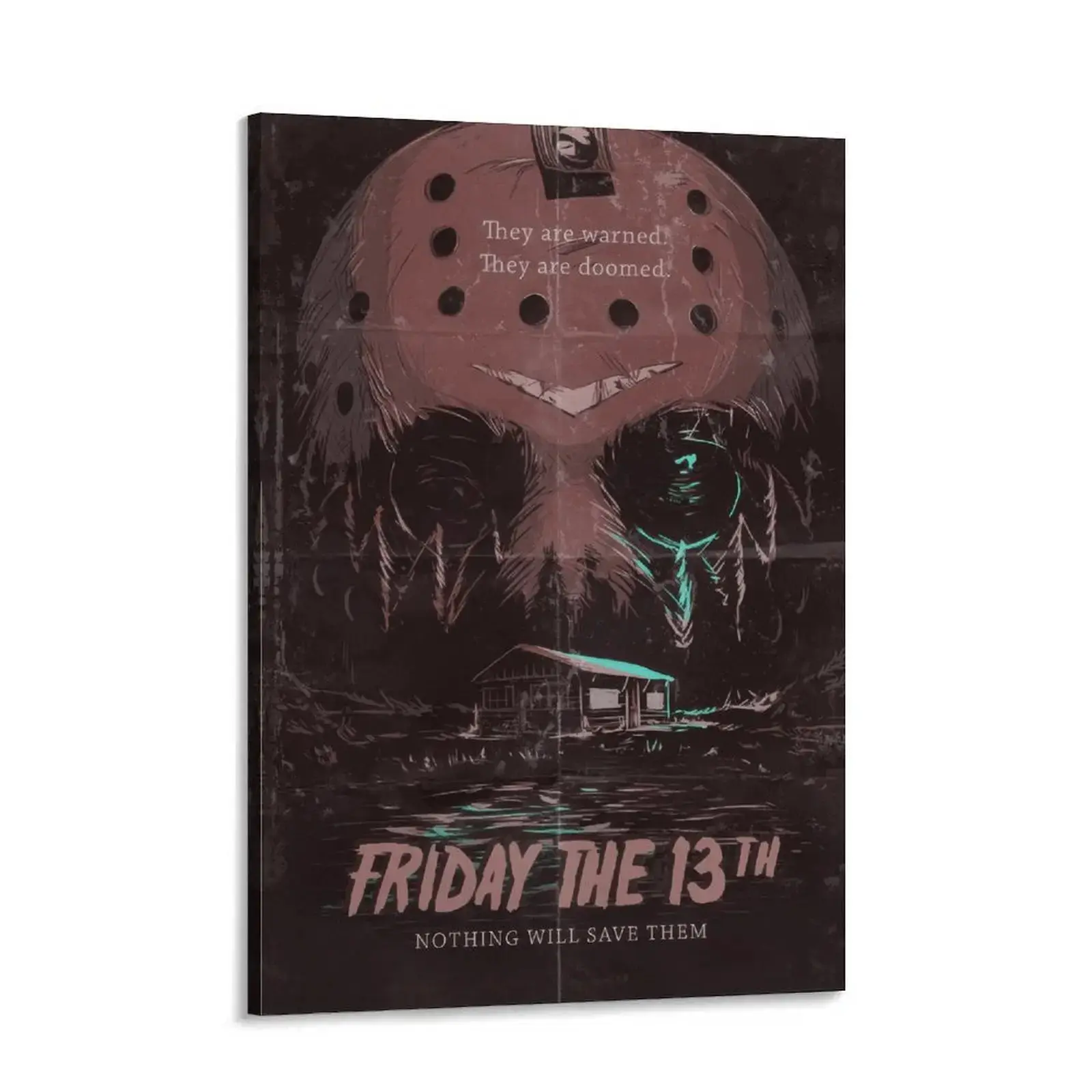 Friday the 13th Jason Voorhees Hockey Mask Creative Design Print Canvas Poster, "Nothing Will Save Them" Bright Colors Graphic Prints Boho Horror Match Classic Horror Movie Wall Decoration, Ideal Gift for Home Supplies, Room, Multiple