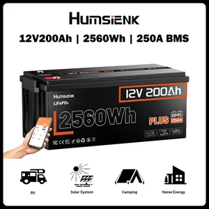 HumsiENK 12V 200Ah LiFePO4 Battery with Smart BMS, High Cost Performance, Home Backup Power, Emergency & Spring Preparedness, Off-Grid Living, Outdoor Camping, Easy Travel, Yard Renovation, Reduce Equipment Downtime, Uninterrupted Power Supply