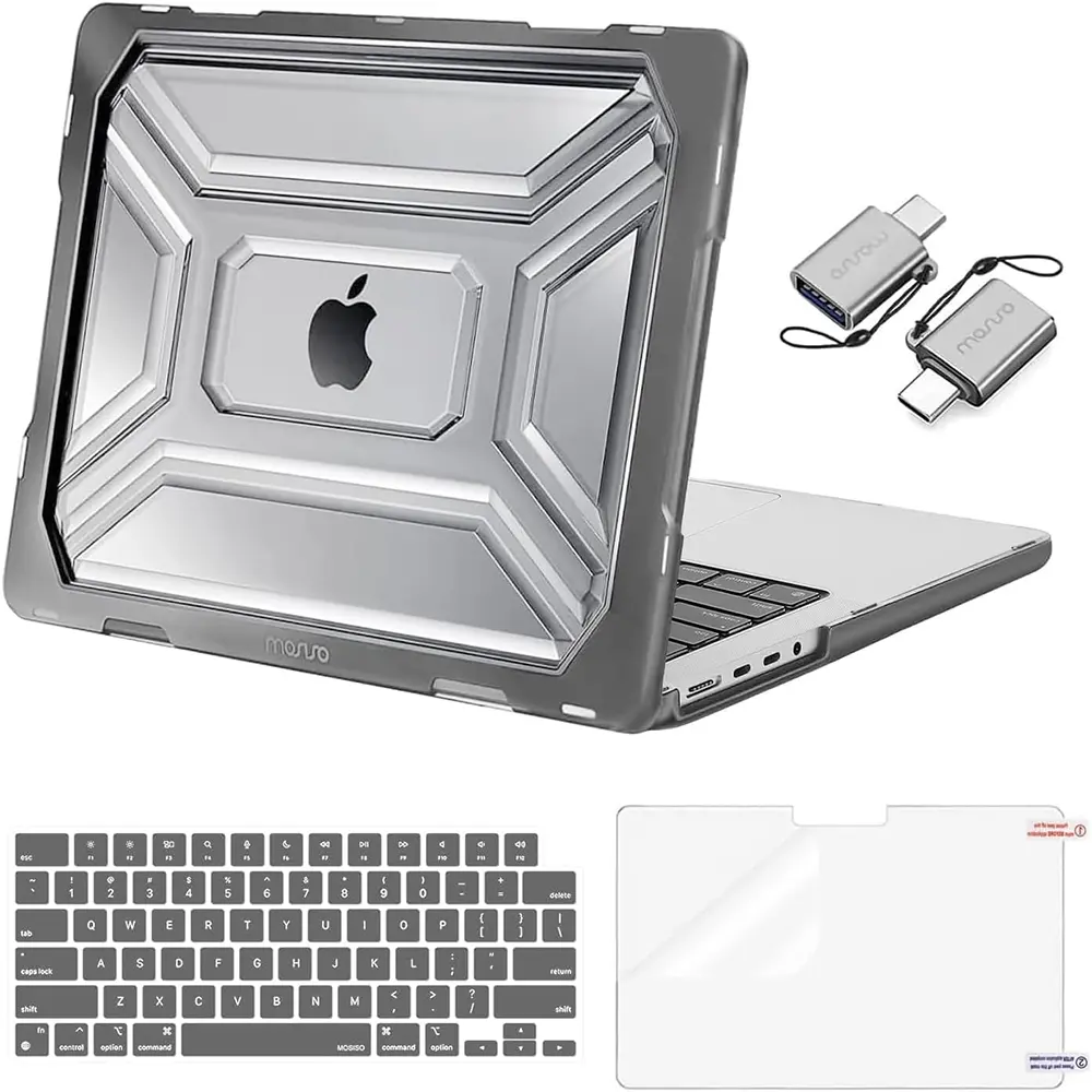 MOSISO Compatible with MacBook Pro 14 inch Case M5 2026 M4 M3 M2 M1 2025-2021 A3427 A3426 A3434 A3112 A3185 A3401 A2918 A2992 A2779 A2442, 3 in 1 Kit Heavy Duty Hard Case with TPU Bumper