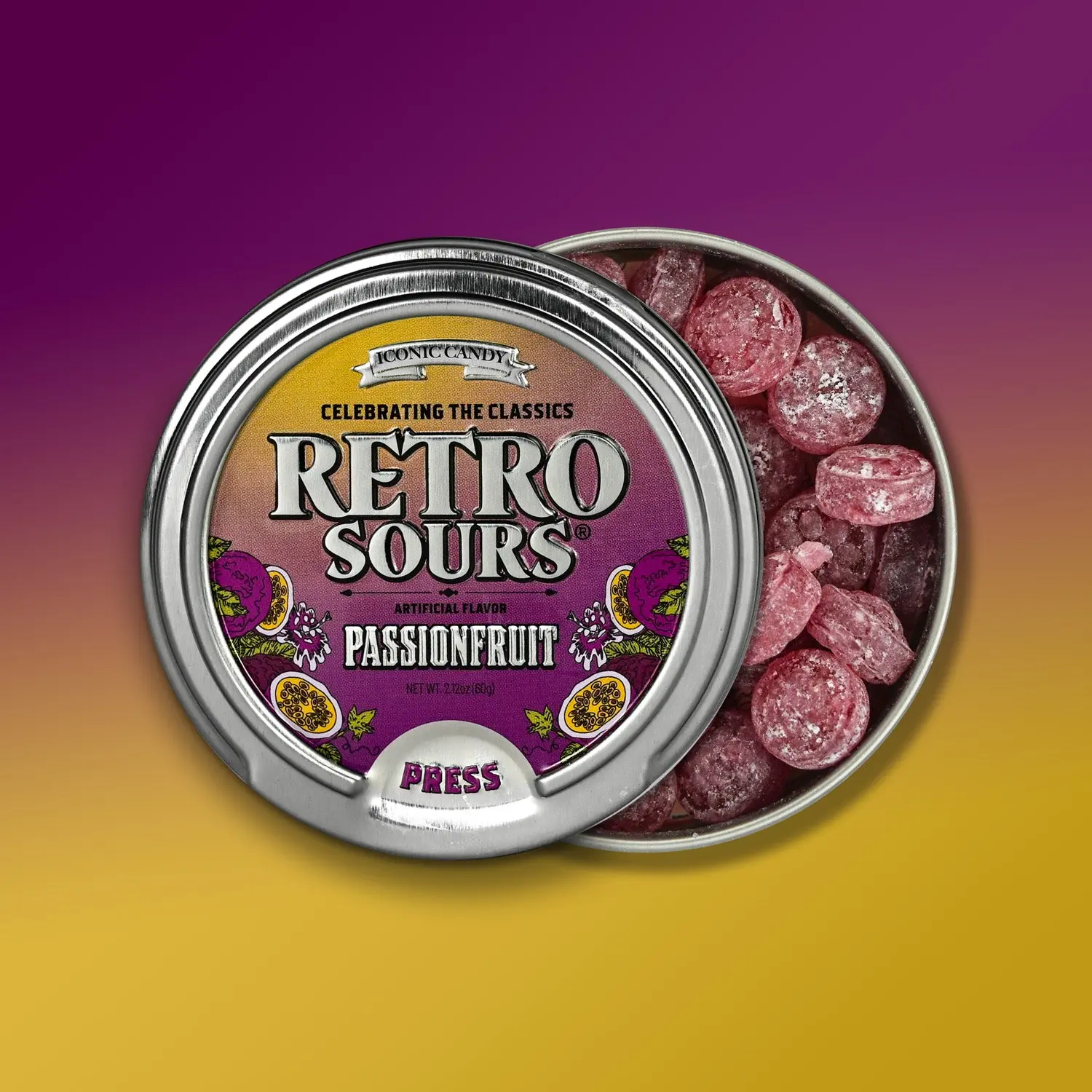 Retro Sours Passion Fruit Chewy Gummies - Bite-Sized Sweet Fruit Flavor Sour Candy, On-the-Go Snack Treat, Chewy Gummy, Snack Ideas, Late Night Snack