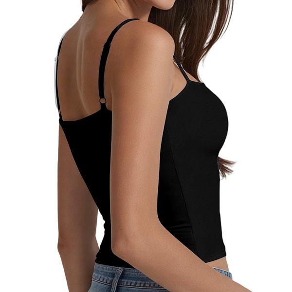 Womens Camisole with Shelf Bra Camis Undershirts Adjustable Spaghetti Strap Black