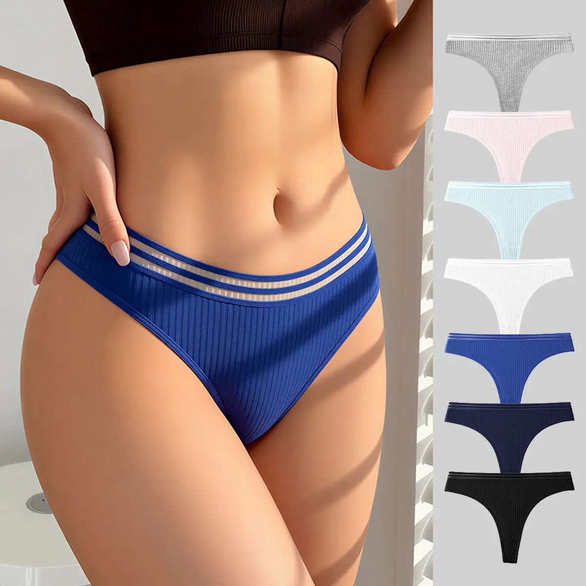Hotcom Women's Random Low Waist Thong Panties - 7 Pack Cotton Spandex, Everyday, Seamless, Sexy, Comfortable, Breathable, Invisible Underwear for Fall Freshness, Outdoor Fun summerwins
