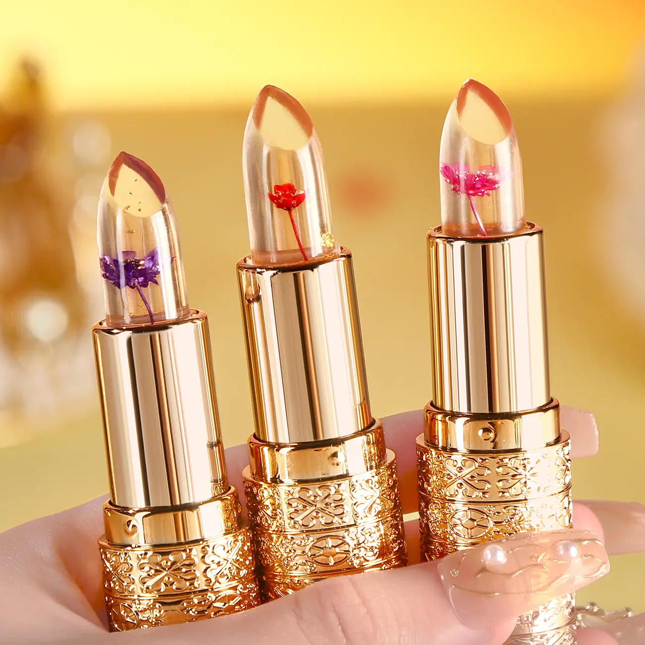 Flower Temperature Changing Lipstick Long-lasting Moisturizing Hydrating Lipgloss Temperature-sensitive Color Changing Alcohol-free Not Easy to Stain or Fade Makeup Hydrate Glossy Moisturize Moisture