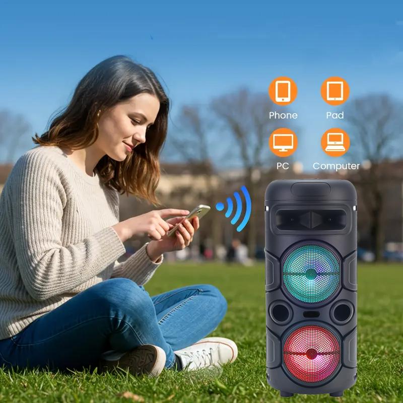 Professional Large Bluetooth Speaker with Microphone, Portable Design with Subwoofer Party Box for JBL, with LED Light, Compatible with BT/USB/TF/AUX/FM/TWS/MIC/EQ Functions, Professional Karaoke. Ideal Gift for Birthdays, Christmas, New Year.