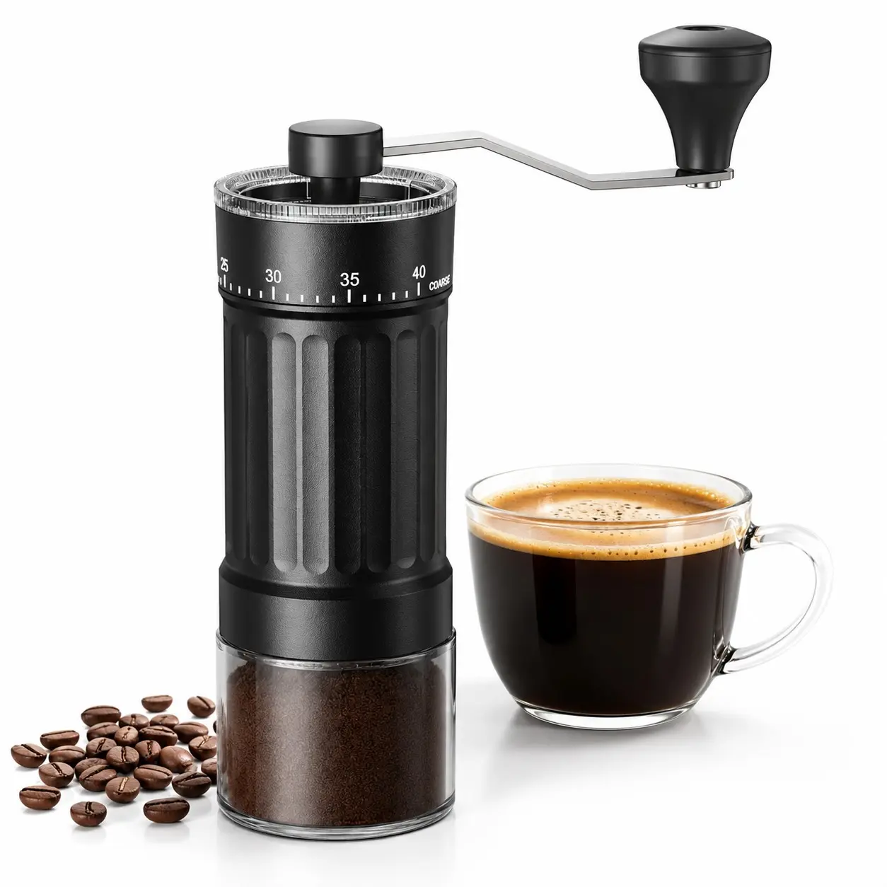 Upgrade Premium Design Manual Coffee Grinder, 40 Adjustable Grind Settings, Stainless Steel Conical Burr Coffee Bean Grinder, Portable Hand Crank Coffee Mill, 30g Capacity for Espresso, Pour Over, French Press, Drip Coffee, Travel & Camping