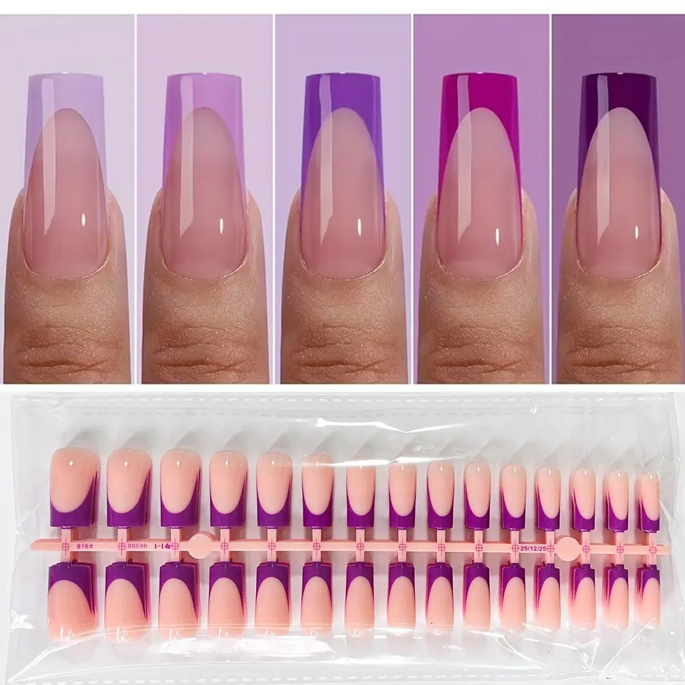 French Tip Press On Nails – Purple Series, Medium Square, Gel Nail Tips Starter Kit | 150PCS, 15 Sizes, 5 Styles, Beginner-Friendly, DIY Nail Extensions for Women, Salon-Quality, Nail Kit Set, Fake Nails Set, Press On Sets