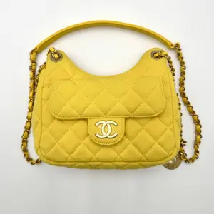 Pre-owned HERMÈS Canvas Shoulder Bags CHANEL Jersey Quilted Small Wavy CC Hobo Yellow