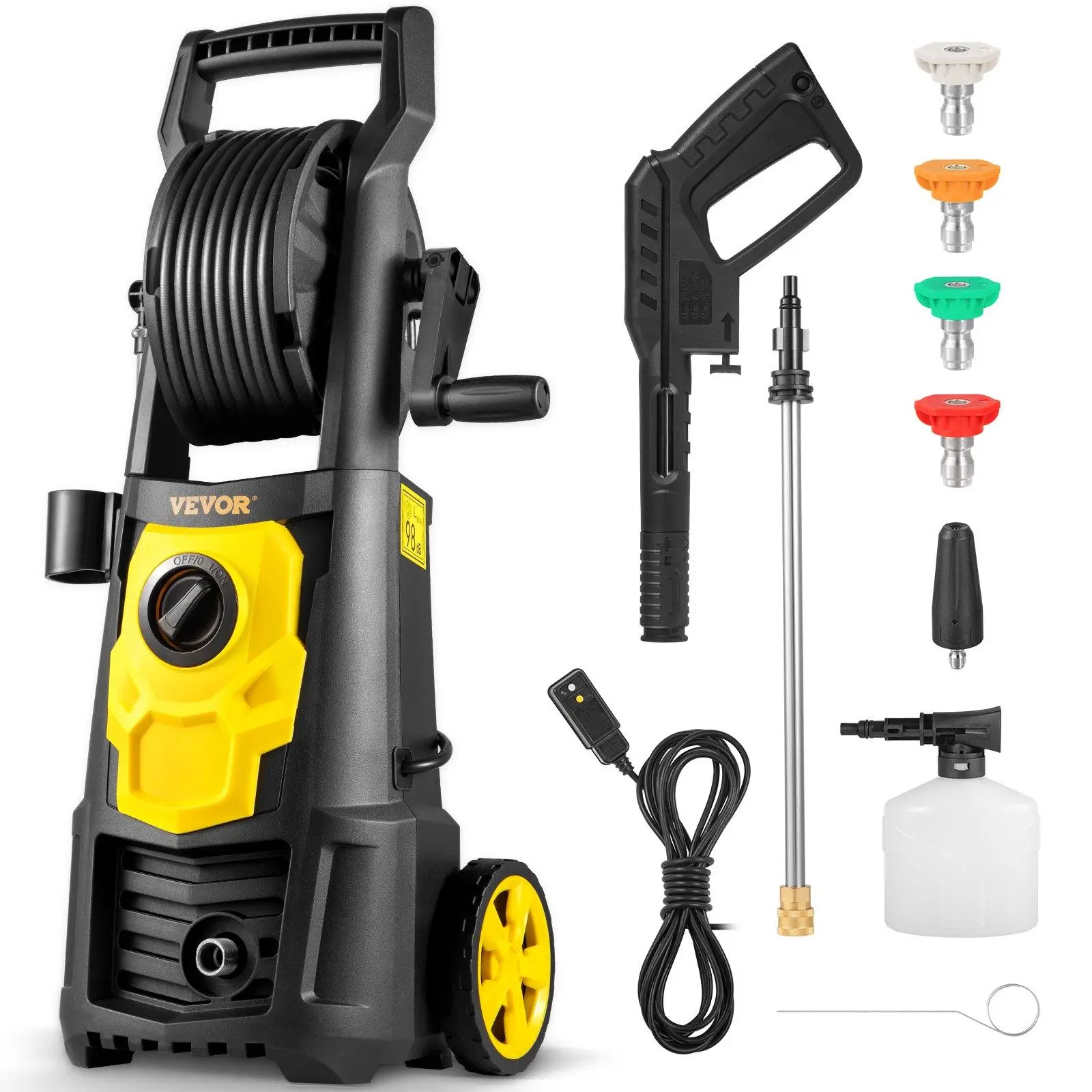 【SummerFinds】VEVOR Portable Pressure Washer, 2000 PSI 1.76 GPM 1500W Power Washer with 30 ft Hose & Reel, 5 Quick Connect Nozzles, 500ml Foam Cannon, Trigger Lock, ETL Listed Heavy Duty for Deep Cleaning Cars, Various Surfaces, Patios/Cars