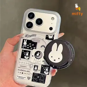 Kawaii Miffy Phone Shell Suitable for Iphone 17 16 15 14 Dark Series Magnetic Holder High Quality Anti Drop Phone Case Girl Gift