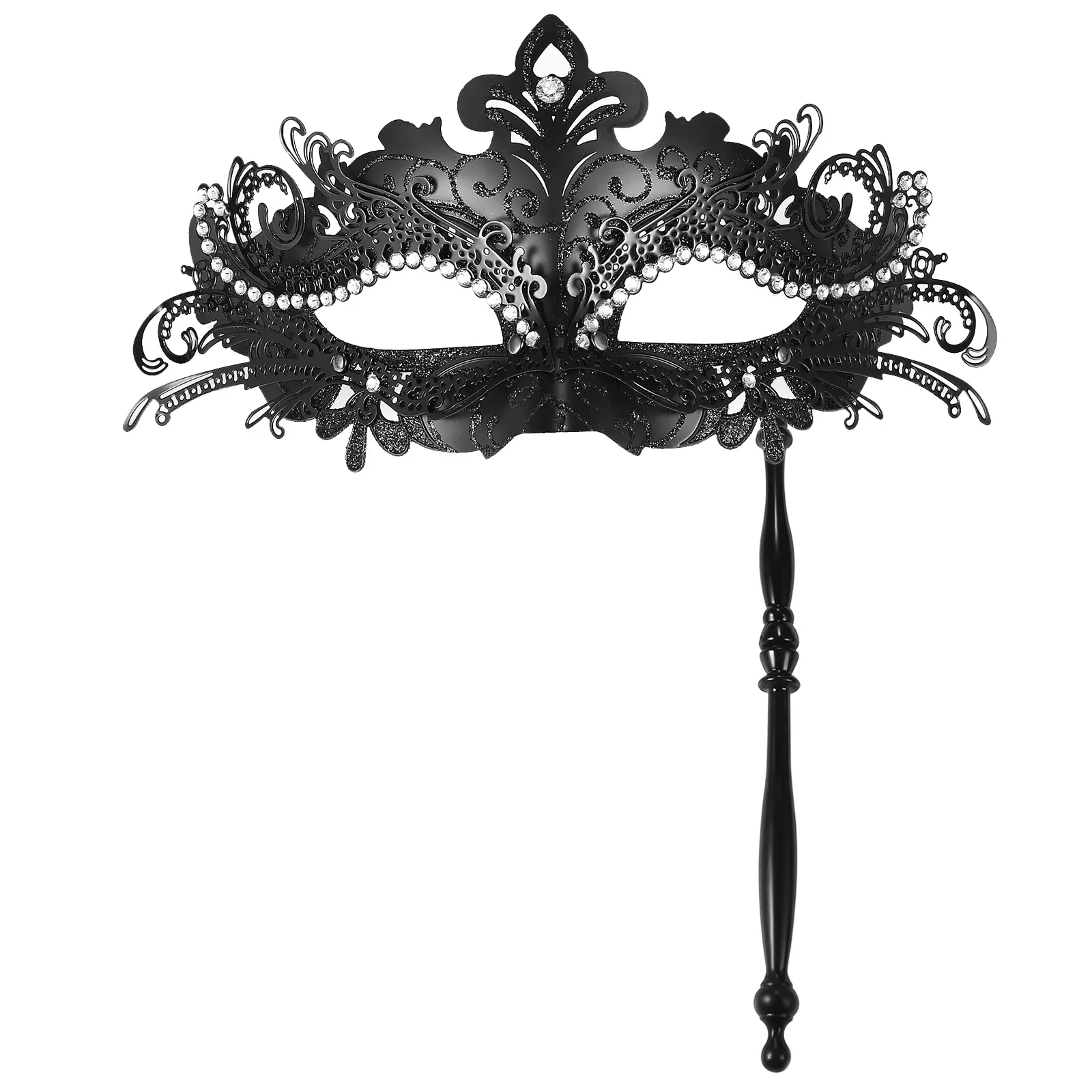 OIDEA Venetian Masquerade Mask for Women, Hollow Metal Face Covering with Rhinestones & Stick for Halloween, Carnival Party Supplies, Carnival Face Covering Masks & Accessories, Wedding, Elegant Face Covering Masks & Accessories