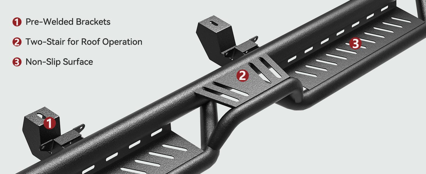 YITAMOTOR Running Boards & Side Step Compatible with 2018-2025 Jeep Wrangler JL 4 Door, Black Powder Coated Nerf Bar with Two-Stair for Roof Operation
