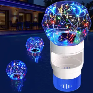 Solar Chlorine Floater,Pool Chlorines Floater with Colorful Lights,Chlorine Floaters with Diamond Shapes,Adjustable Flow chlorines Dispenser for Pool,Hot Tub Chlorines Floaters Dark Blue outdoorfun garden decor outdoorfun
