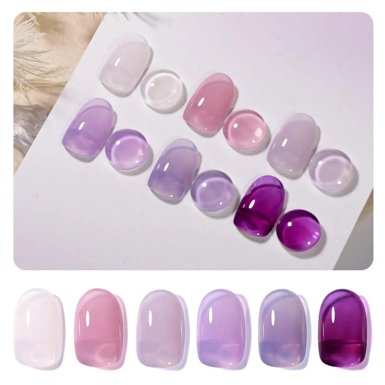 Gaoy Jelly Gel Nail Polish Set - 6 Transparent, White, Purple, Pink Shades, UV Light-Curable Formula for Salon-Quality Nail Art & Home DIY Use
