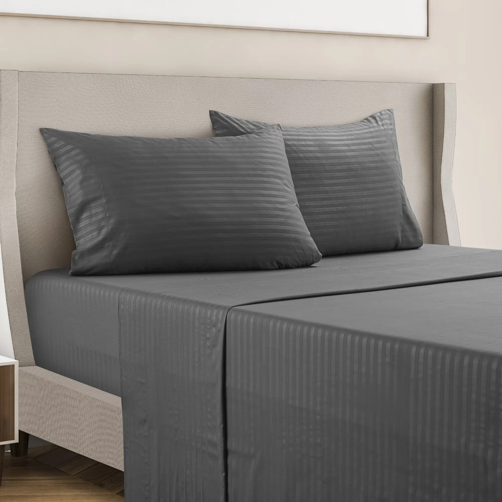 4 Piece Luxury Striped Bed Sheet Set Deep Pocket Up to 16 Inch Soft Cooling Hotel Style Bedding with Pillowcases Fade Wrinkle Resistant